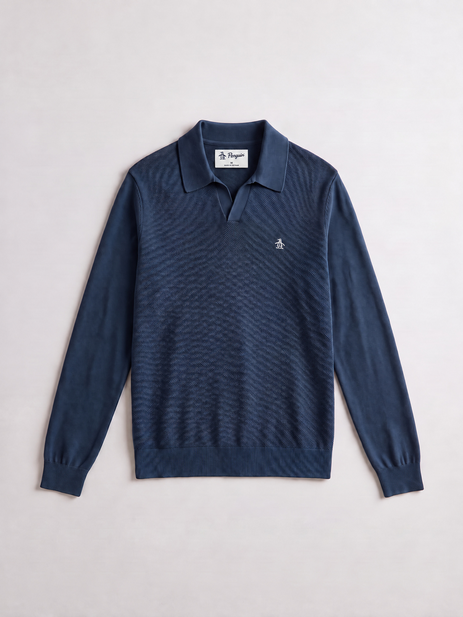 Honeycomb Johnny Collar Long Sleeve Sweater Polo